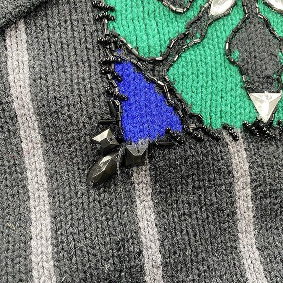 VTG IB Diffusion Sweater Womens Large Black Gray Beaded Knit 90s Grandmacore - Picture 4 of 10